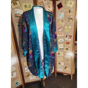 Victorias Secret Vintage Gold Label Purple Teal Red Rose Boho Paisley Robe OS